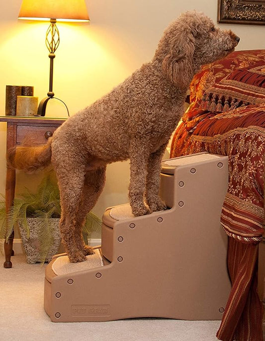 Pet Gear Easy Step III Extra Wide Pet Stairs, 3 Step for Dogs/Cats up to 200 pounds, Removable/Washable Carpet, Easy Assembly (No Tools Required), Tan