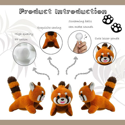 Red Panda Plush Dog Toy Squeaky Toy, Interactive Hide and Seek Replacement Dog Toys for Small & Medium Dogs (3Pcs Squeaky Red Panda)