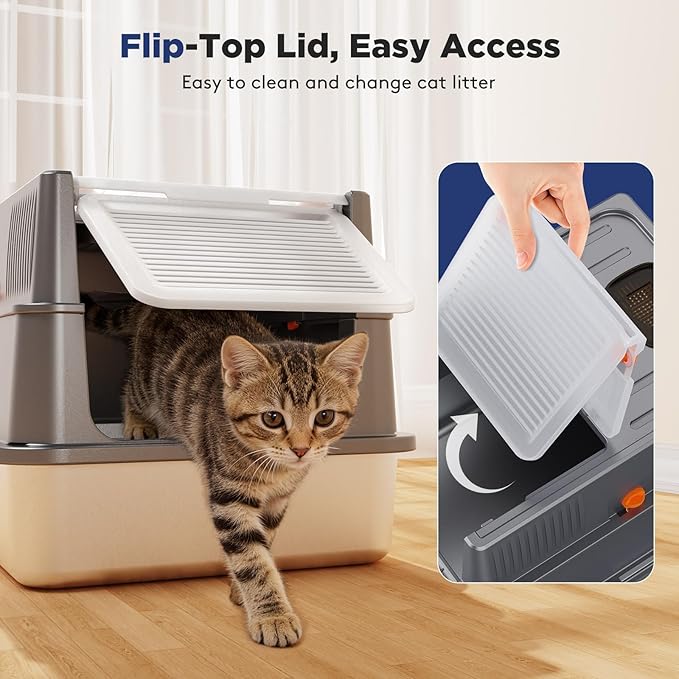 FURTIME Small Stainless Steel Litter Box with Lid for Kitty, Metal Enclosed Cat Litter Box for Small Cats, Kitten Cat Box with High Sided Enclosure & Scoop, Odor Free, Anti-Leakage, Grey
