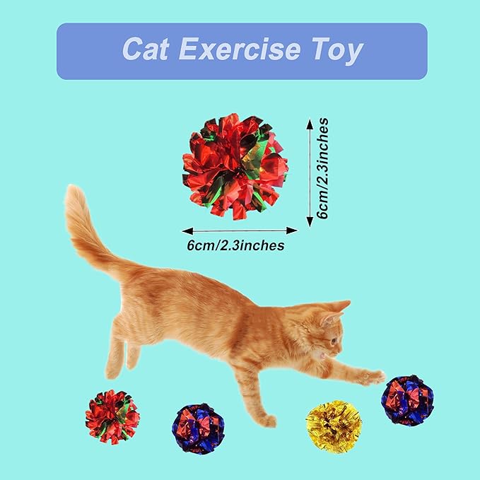 Cat Toys Assortment - Interactive Kitten Toy Bundle with Sparkle Pom Pom Balls, Crinkle Balls & Spring Toys for Indoor Cats(100-Pack)