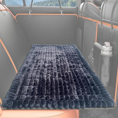 Dog Bed Mat for Car Backseat Extender, Non-Slip Pet Bed Mat for Car Back Seat Protector Cover, Furry Dog Couch Cover, Washable Travel Dogs Bed for Cars, SUVs, Sedans. (51" x 24") (Black, M)