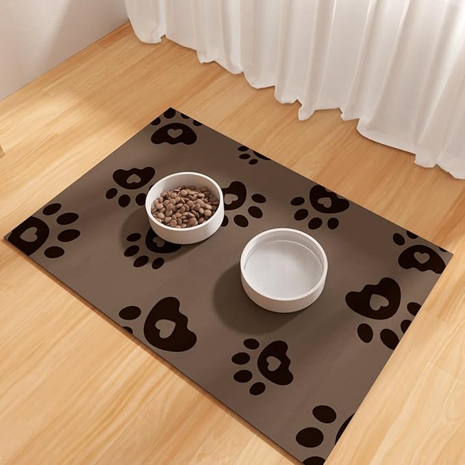 BLESWIN Pet Feeding Mats 17"x28", Water Absorbing Mat for Dog Bowl, Dog Dish Mats for Floors Waterproof, Non Slip Mat for Dogs, Pet Placemats for Food and Water, Cat Mat for Food and Water, Brown
