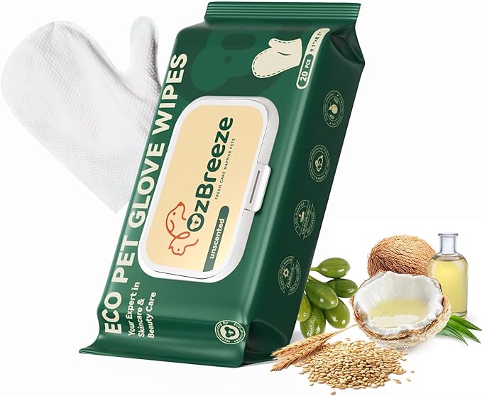 ECO PET Glove Wipes for Dogs & Cats, Hypoallergenic Unscented Cleaning & Deodorizing Bath Wipes, Coconut Oil Nourishing Fur Pet Grooming Gloves, 20pcs
