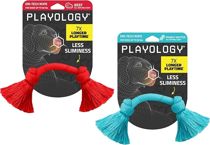 Playology Dri Tech Rope Medium Chew Toy, Peanut Butter & Beef, 2-Pack