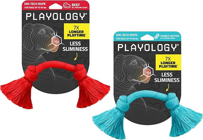 Playology Dri Tech Rope Medium Chew Toy, Peanut Butter & Beef, 2-Pack