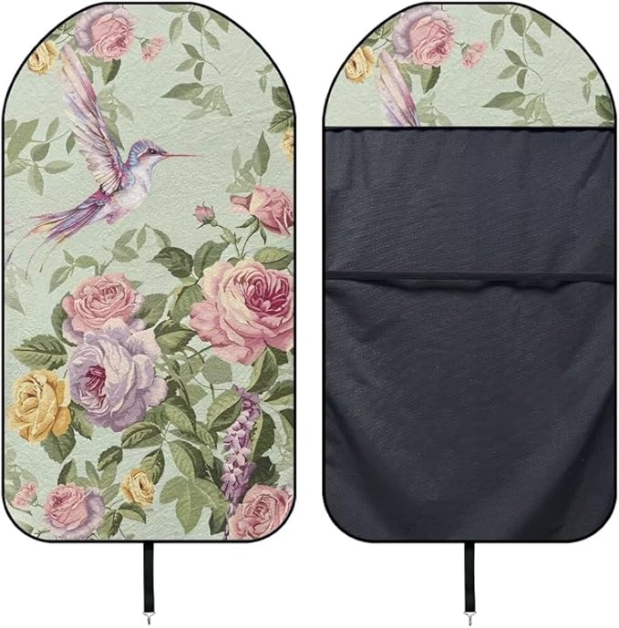 Coldinair Vintage Floral Waterproof Towel Car Seat Covers,Hummingbird Beach Sweat Car Seat Protector Front Seats Only Universal Fit for Trucks