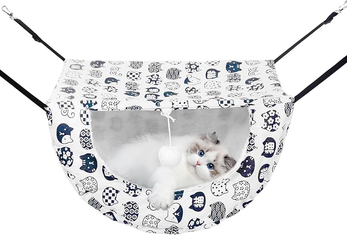 Cat Hammock for Cage with Ball,Hanging Pet Hammock Bed Adjustable,Double Layer Soft Sleeping Hammock for Cats,Ferret,Puppy,Rabbits,Small Animals,1Pack (White)