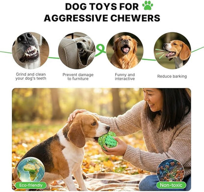 Green Rope Dog Balls - Durable Braided Rope Toy Ball, Dog Chew Toys for Medium Large Breeds, Dental Puppy Balls Teething Toys, Interactive Games
