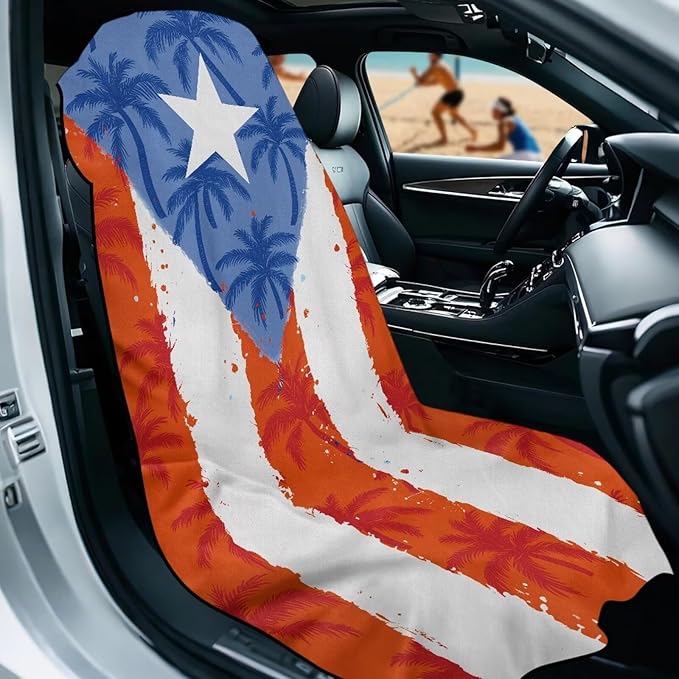 SEANATIVE Car Seat Towel Cover, Universal Car Seat Cover and Changing Towel, Super Absorbent Transition & Seat Wrap, Ideal for Gym Swimming Surfing Running, Puerto Rico Palm Print