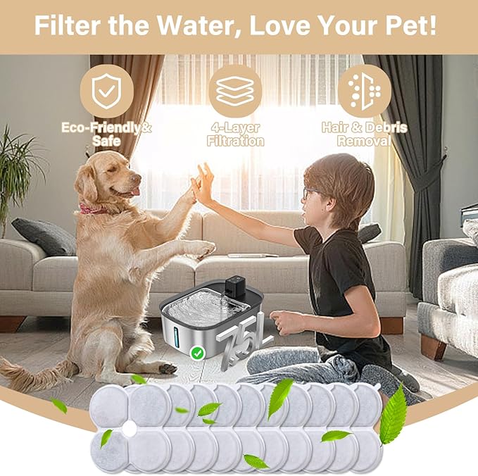10 Pack Replacement Filters Compatible with Chumajor Wireless 7.5l/254oz/2Gal Dog Water Fountain, 5 Month Set for Large Dogs Water Bowl Dispenser, Includes 10 Filters & 10 Sponges