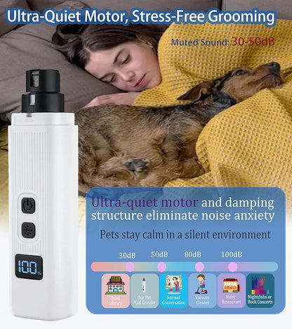 Upgrade Electric Pet Nail Grinder with LED Lights - 2-Speed Super Quiet and Low Vibration Rechargeable Cat Nail Trimmers,Professional Painless Pet Paws Grooming Tool,Small Medium Anxious Dogs & Cats