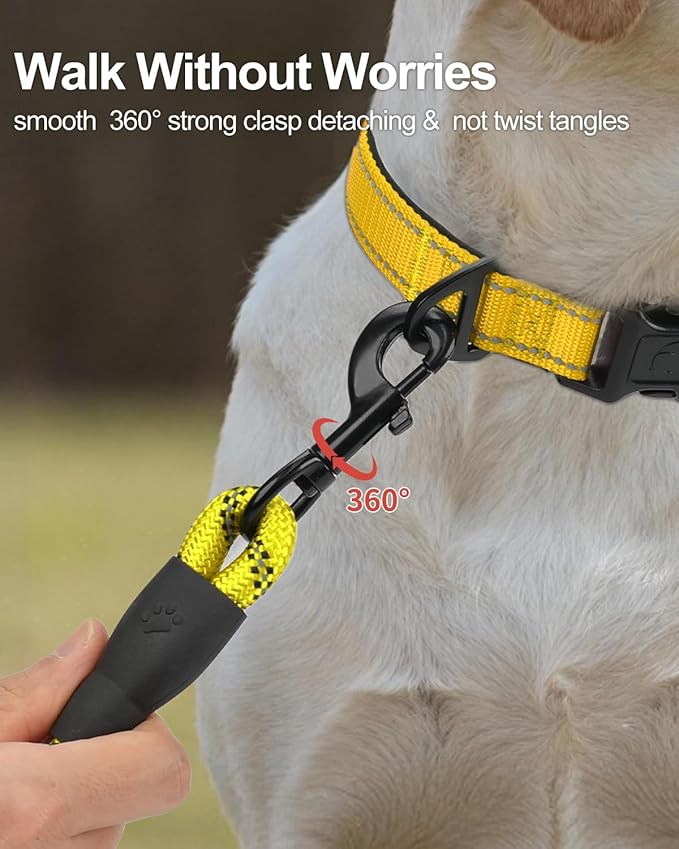 Joytale Dog Leash for Small Dogs, Heavy Duty Nylon Leashes with Comfortable Padded Handle and Highly Reflective Threads, Ideal for Walking and Training, Yellow, 5'×3/8''