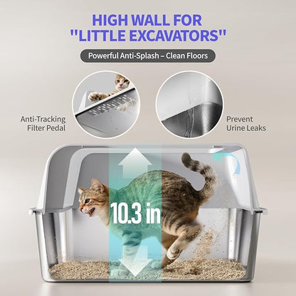Stainless Steel Cat Litter Box for Kittens, 2 Pack Metal Kitty Litter Box with Scoop, Easy to Clean, No Stains, Anti-Leakage -Small (17.2" L x13.2 W x10.3 H)