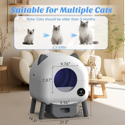 HIMIX Self-Cleaning Litter Box, Automatic Cat Litter Box Robot with APP Control and Safety Protection for Multiple Cats, 105L Extra Large Smart Litter Boxes with 3 Roll Trash Bags