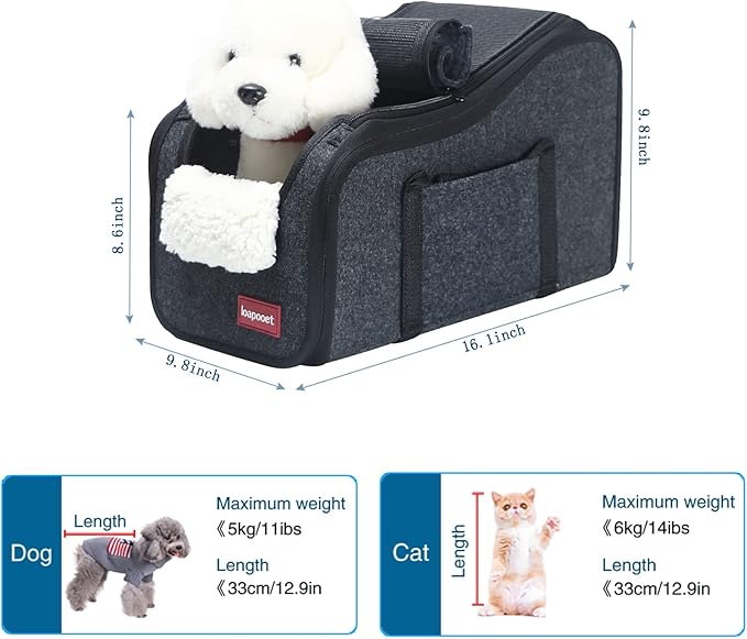 Center Console Small Dog Car Seat,Portable Pet Cat Puppy Booster Armrest Carseat Up to 11lbs,Equipped with a Breathable Protective Cover Net to Prevent Escape with Washable Fluffy Cushion and Pillow