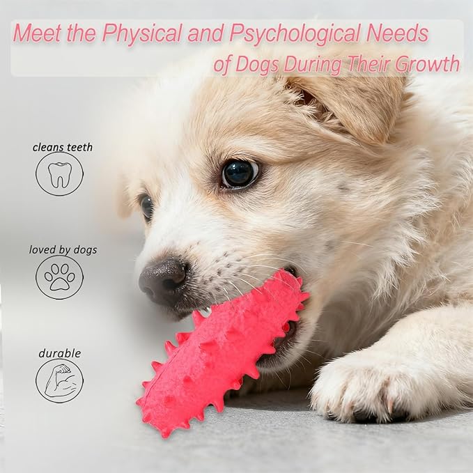 2 Pack Dog Chew Toys, Tough Puppy Teething Toys for Puppies, Soft Foaming Rubber Toys for Small Medium Breed Dogs, Pink