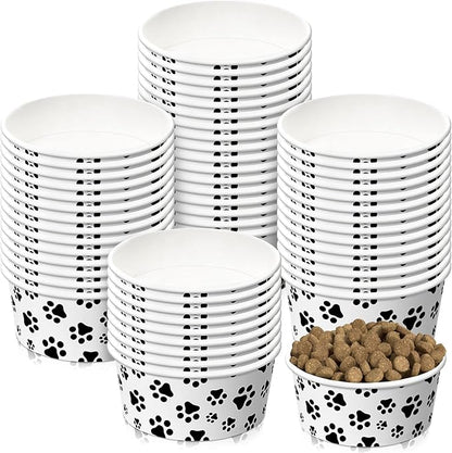 60 Pieces Disposable Pet Bowls, Paper, Small Dog Bowls with Cute Pattern, Suitable for Dry and Wet Food, Picnic, Camping, Travel