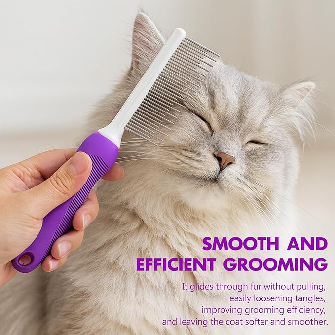 Professional Detangling Pet Comb, Dual-Length Stainless Steel Teeth for Dogs Cats for Dematting and Grooming