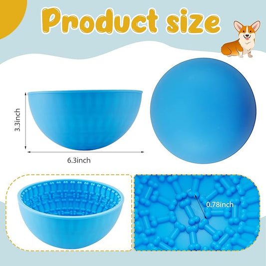 Patelai 2 Pcs Dog Enrichment Lick Bowls Silicone Freeze Bowls Interactive Cat Licking Mats Slow Feeders for Pet Oral Health Boredom Anxiety Relief, Wobble or Stay Put(Green, Blue,Bone)