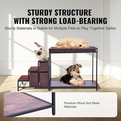 VEVOR Pet Bunk Bed with Stairs, Dog/Cat Window Perch with Storage, Multi-Level Bed Window Perch Dog Bedside Sleeper Couch, Pet Seat Platform for Medium Size Pet, Indoor Use (Dark Brown)