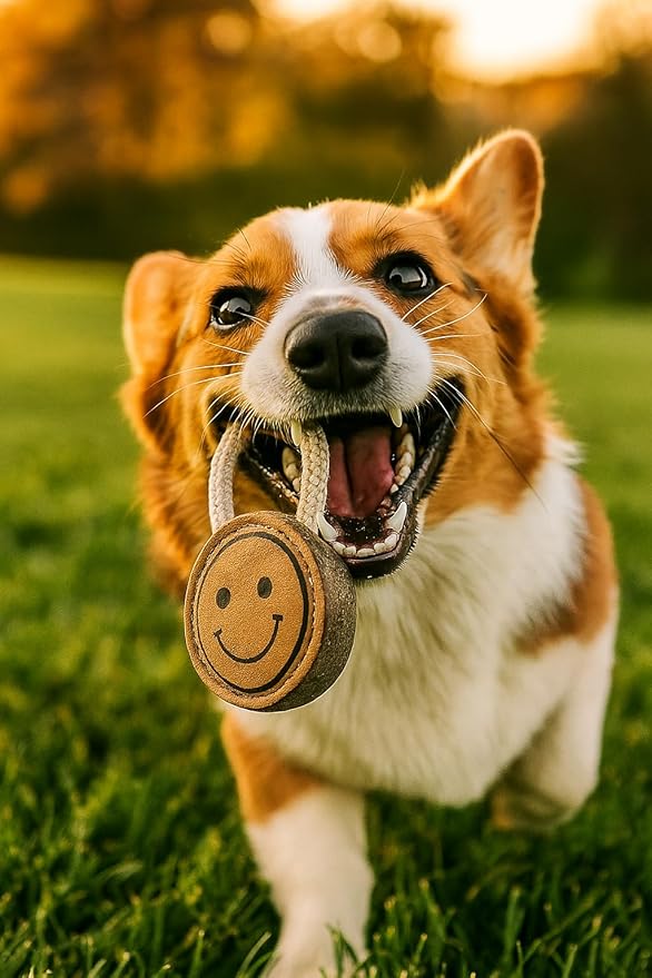 Natural Jute Dog Chew Toy – Smiley Shape, Tough & Durable Puppy Teething Toy, Safe Eco-Friendly Chew, Interactive Training & Play Toy for Small, Medium & Large Dogs