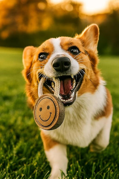 Natural Jute Dog Chew Toy – Smiley Shape, Tough & Durable Puppy Teething Toy, Safe Eco-Friendly Chew, Interactive Training & Play Toy for Small, Medium & Large Dogs