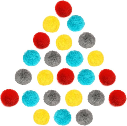 SunGrow Cat Pom Pom Balls, 24 Multi-Colored Soft Enrichment Pom Poms, 2” Fuzzy Flash Balls for Indoor Kitten, Assorted Soft Artificial Fur Orbs for Feline's Body and Brain Workout