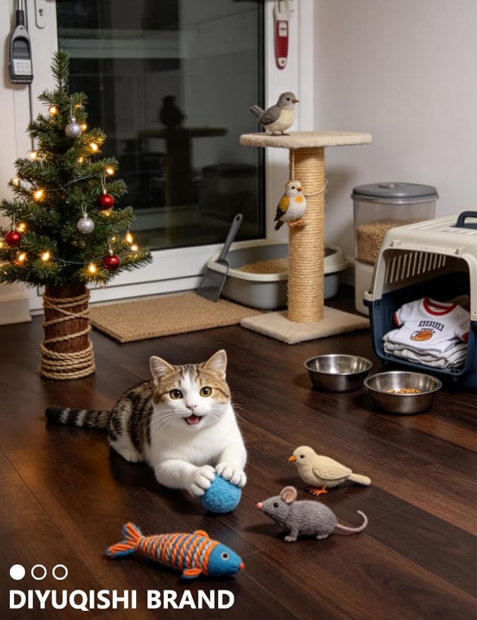 6 Pack Cat Toys Balls for Indoor Kitten, 4 Long-Lasting Plastic Balls & 2 Plush Bells Balls, Interactive Kitty Toys for Chasing, Chewing, Teething, Enrichment Play for Cats (1.5'')