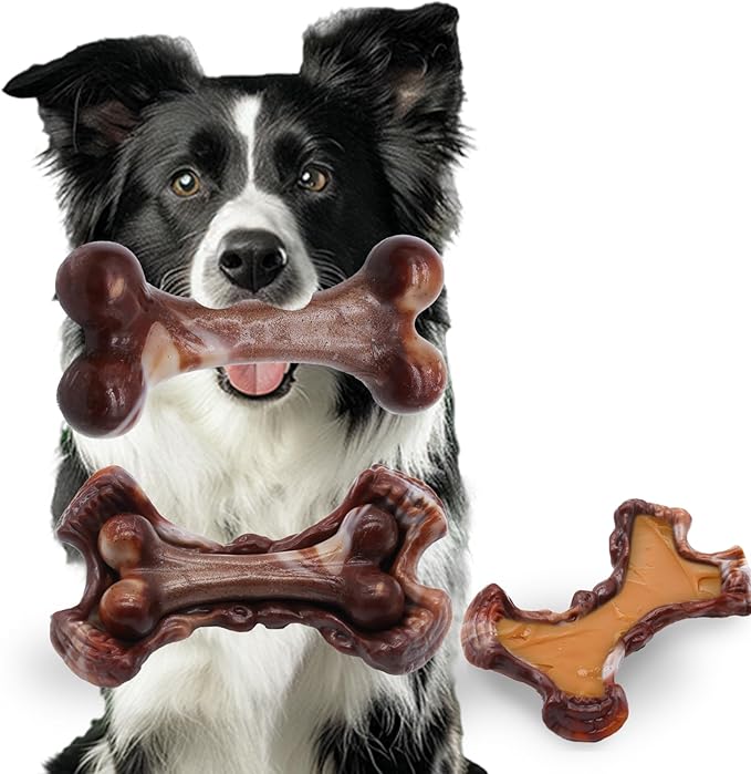 Magicorange Tough Dog Toys, Chew Toys for Aggressive Chewers, Dog Bone Toy Nylon Almost Indestructible Dogs Toy for Teeth Cleaning and Training (Brown