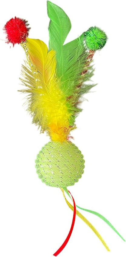 Multipet Mesh Feather Ball Cat Toy - Fun, Creative, Durable Playtime Delights (6-Pack, Colors May Vary)