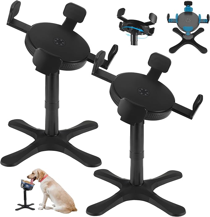 Dog Bowls,Elevated Adjustable Dog Bowl Stand with 3 Heights & Tilted Feeding Design, Raised Stand Compatible with Medium & Large Breeds(2 Pack) Black