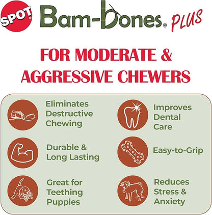 SPOT Bam-Bones Plus Tripod, 8” Bison Flavor – Durable Bamboo & Nylon Fiber Chew Toy for Aggressive Chewers