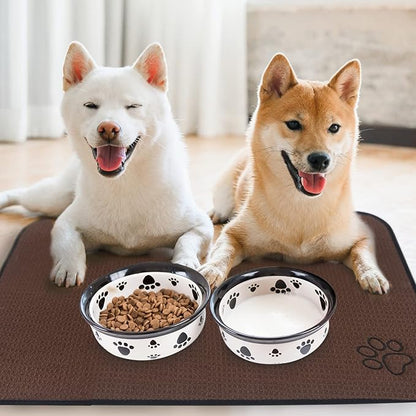 Sinland Microfiber Large Pet Food Mat Dog Feeding Mat Pet Bowl Mat with Anti-Skid Backing 21 Inch x 32 Inch Brown