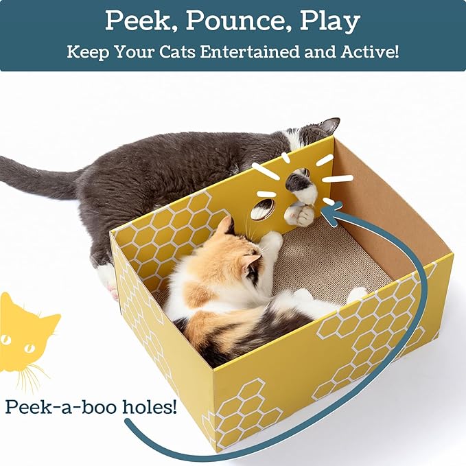 Cardboard Cat Scratcher, No-Mess Cat Scratching Box with Refillable Double-Sided Cat Scratching Pad for Indoor Cats