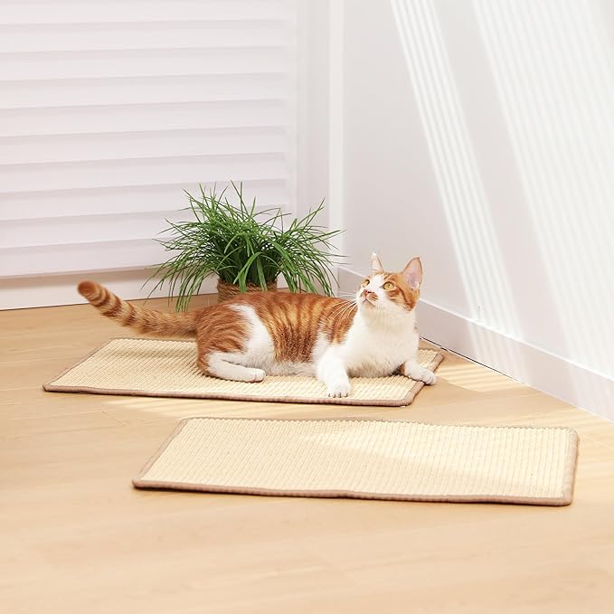 FUKUMARU 2 Packs Cat Scratching Mat, 19.6 x 11.8 Inch Natural Sisal Cat Scratch Pad Mats for Indoor Cats, Horizontal Cats Wall Scratcher Kitten Floor Rug with Sticky Tape, Furniture Protector