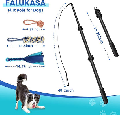 Flirt Pole for Dogs - Durable Dog Rope Toy for Small Medium Large Dogs - Interactive Dog Toys Chase and Tug of War - Lure Chewing Toy for Outdoor Exercise Training