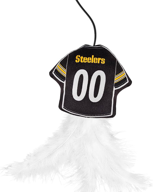 NFL Pittsburgh Steelers Team Jersey Wand with CAT NIP, Cat Toy Jersey Shaped Plush Teaser Toy for Cats & Kittens - Interactive Pet Toy for Play & Exercise