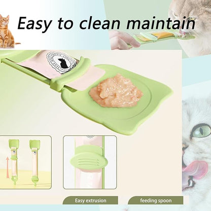3-Pcs Cat Treat Squeeze Spoon Dispenser - Multifunctional Cat Food Feeder, Liquid Snack & Sliding Dispense