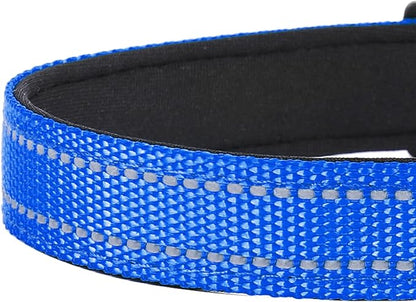 Reflective Dog Collar, Adjustable Soft Neoprene Padded Nylon Pet Collars with Buckle for Small Dogs, Navy Blue,S