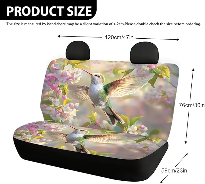 AFPANQZ 3D Hummingbird Car Rear Bench Protective Car Seat Cover Back Seat Only for Car Truck SUVs Polyester Fabric Car Universal Fit Full Wrap Dust-Proof Backseat Cover