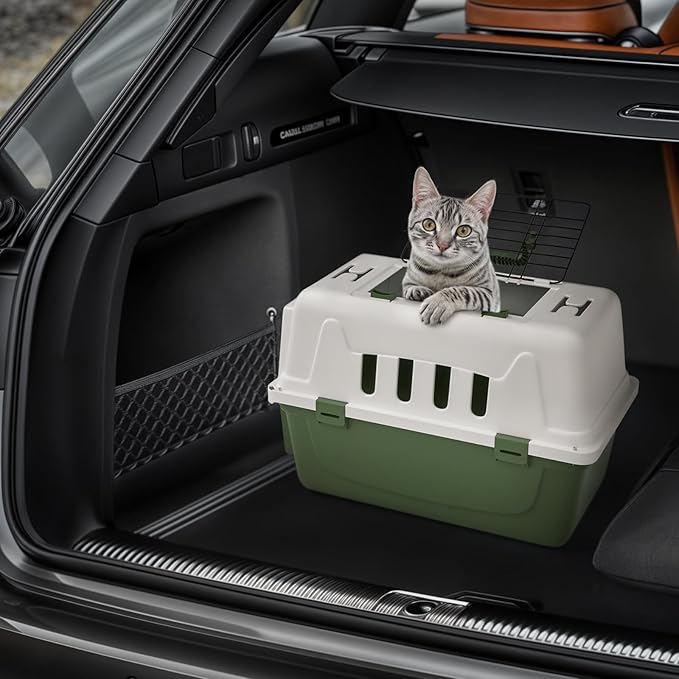 Magshion 18 Inch Pet Carrier Hard-Sided Dog Carrier with Top and Front Door Access, Plastic Dog Kennel for Longer Traveling, Durable Handle and 4 Sides Ventilation for Pet Up 10 lbs (White+Green)