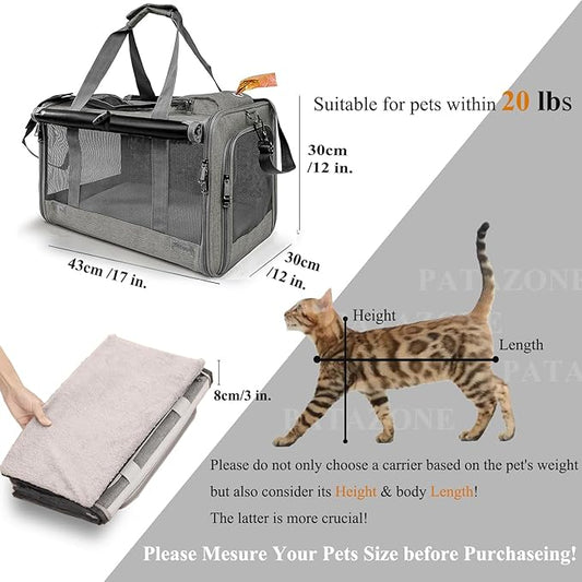 HSC PET Grey Cat Carriers Soft Small Dogs Carrier Airline Approved,Soft-Sided Pets Carrier with Large Pockets,Active Sunshades Curtains,Lightweight,Keeped Shape (Hold up Well)