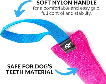 Bull Fit K9 Dog Bite Tug Toy with Strong Handle - Made of Durable & Tear-Resistant French Linen - Perfect for Tug of War, Fetch & Puppy Training - Ideal for Medium to Large Breeds