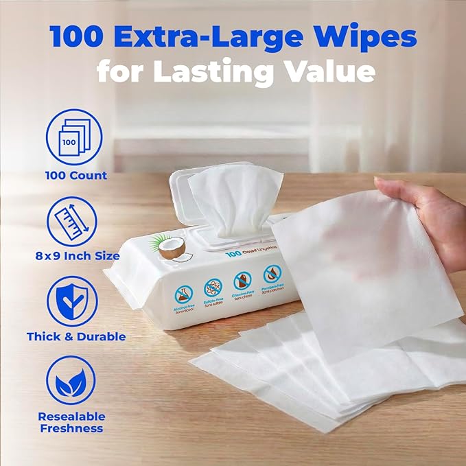 Best Pet Supplies 8" x 9" Large Dog Wipes - Cleaning and Deodorizing for Paws and Coat - Gentle Formula with Coconut Vitamin E for Puppies and Cats - 400 Count