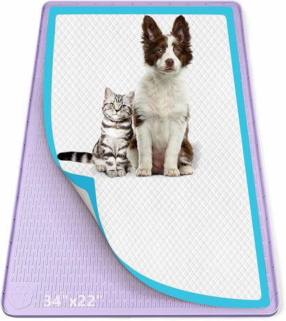 Pee Pad Holder for Dogs, 34" x 22" Silicone Pee Tray Mat Leak-Proof, High Edge, No Spill Pet Pad Holder for Puppy, Cat, Rabbit, Training Pads for Floor Protection, No Pee Pads (Purple)