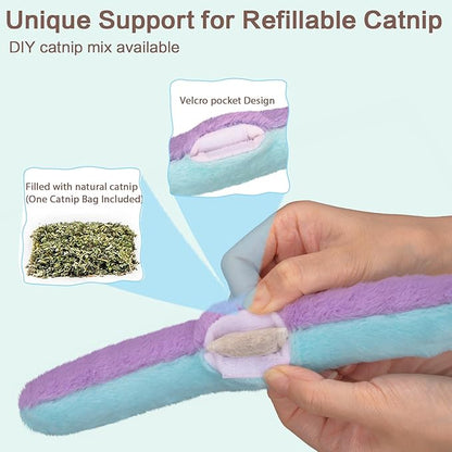 Retro Shaw Refillable Catnip Toys for Cats, 3Pcs Cat Toys Pillows with Crinkle Sound, Interactive Indoor Kitten Nip Chew Kitty Kicker Toy for Exercise 8 Inches