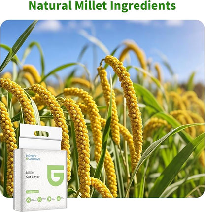 HoneyGuardian Millet Cat Litter Fast Clumping, 100% Natural Ingredients Litter, Flushable, Really Dust Free, Lightweight,Ultra Absorbent, Solubility in Water(5.2lb×4bag)