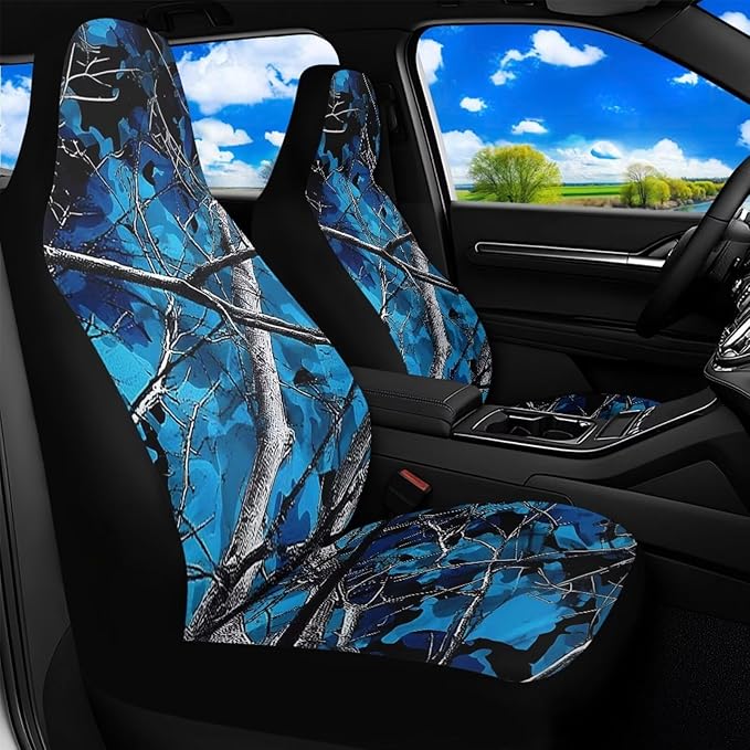 Blue Camo Hunting Car Seat Covers Waterproof Soft Car Seat Cushion Cover Auto Interior Accessories Fit for Truck, Sedan, SUV