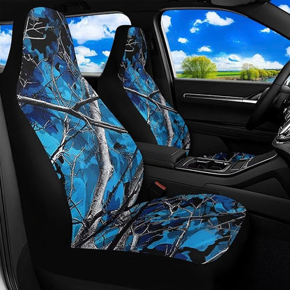 Blue Camo Hunting Car Seat Covers Waterproof Soft Car Seat Cushion Cover Auto Interior Accessories Fit for Truck, Sedan, SUV
