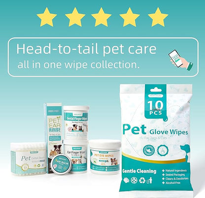 Ear Cleaner Finger Wipes 60 Counts, Dog Ear Cleaner, Grooming Kit Care for Dogs and Cats, Soft & Easy Otic Cleaning Pads, Remove Wax, Dirt & Stop Smelly, Itchy, Non-Irritating, Peach Scent